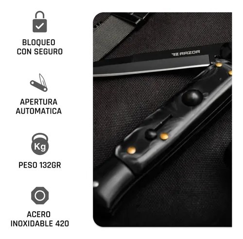 Navaja Estilete Automático Cuchillo Con Seguro Razor Color Negro - 5
