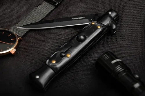 Navaja Estilete Automático Cuchillo Con Seguro Razor Color Negro - 6