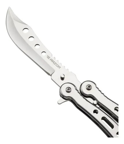 Navaja Mariposa Curva Razor Con Funda Desarmador Repuestos Plateado - 5