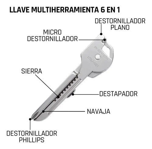 Multiherramienta Llave 6 En 1 North Rise Swiss Key Plateado - 8