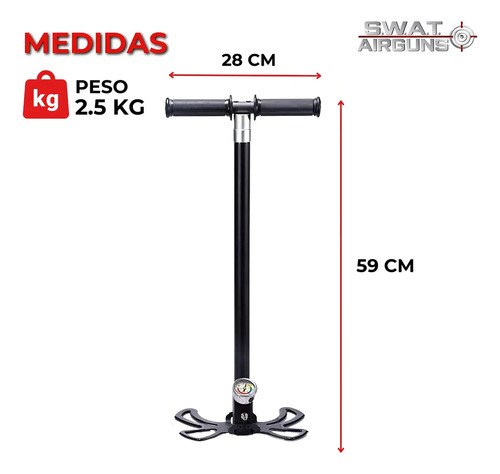 Inflador Pcp Manual Swat Airguns Sa-400 400 Bar 4 Etapas Con Manómetro Negro - 5