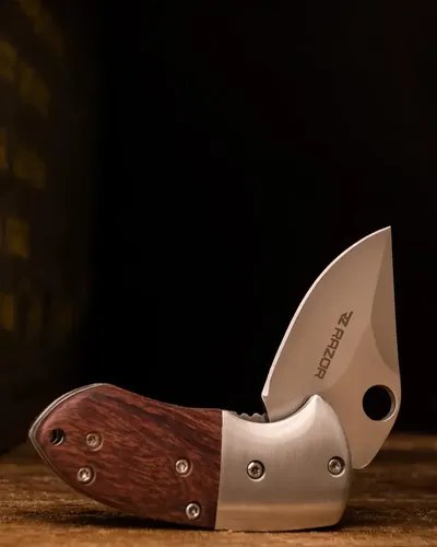 Mini Navaja Táctica De Bolsillo Plegable Cacha Madera Acero Plateado Y Madera - 8