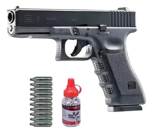 Pistola Aire Comprimido Glock 17 Co2 Blowback 18 Tiros + Kit Negro 4.5 Mm