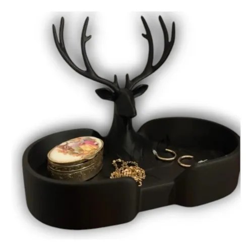 Joyero Bandeja Ciervo Organizador 3d Porta Anillos Negro