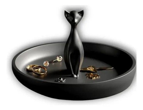Joyero Bandeja Gatito Elegante Organizador 3d Porta Anillos Negro