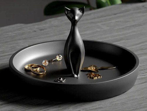 Joyero Bandeja Gatito Elegante Organizador 3d Porta Anillos Negro - 2