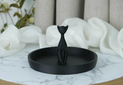 Joyero Bandeja Gatito Elegante Organizador 3d Porta Anillos Negro - 3