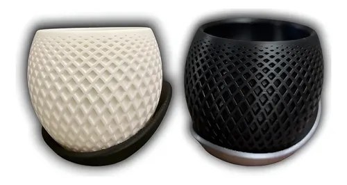 Maceta Decorativa 3d Poligonos X2 Blanco Y Negro Pligono