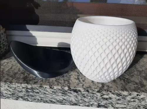 Maceta Decorativa 3d Poligonos X2 Blanco Y Negro Pligono - 5