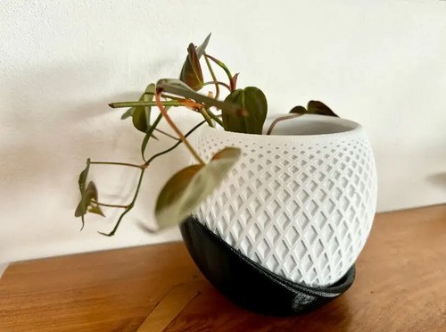 Maceta Decorativa 3d Poligonos X2 Blanco Y Negro Pligono - 6