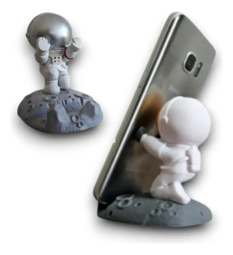 Porta Celular Astronauta En La Luna 3d Plateado