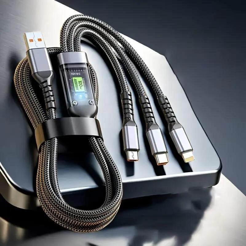CABLE DE CARGA Y DATOS 3 EN 1 (Tipo C, Micro USB y Ligthning) 100w PD