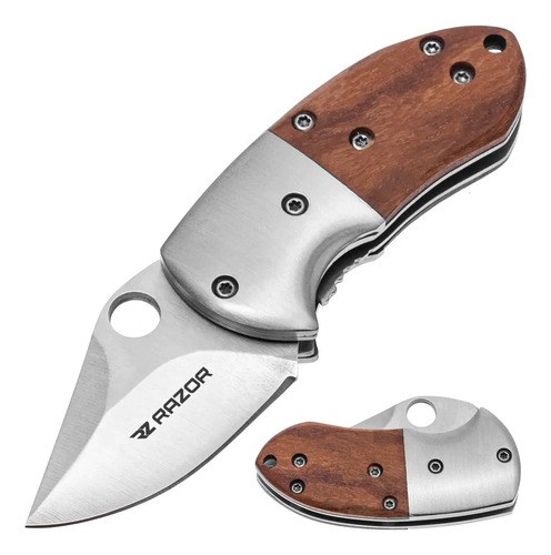 Navaja De Bolsillo Mini Edc Pesca Pocket Madera Tactica Plateado Y Madera