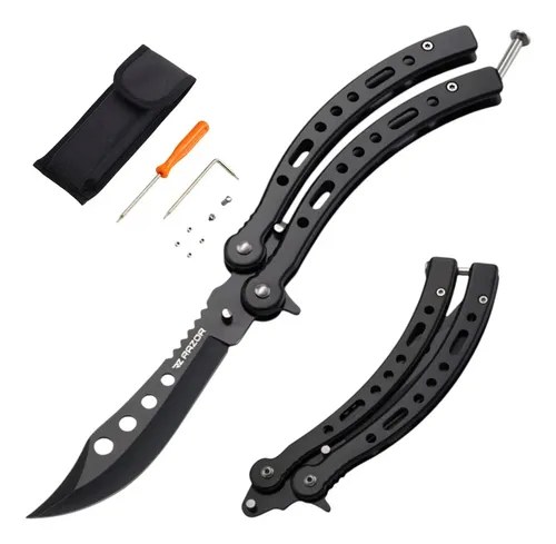 Navaja Mariposa Curva Razor Con Funda Y Repuestos Negro