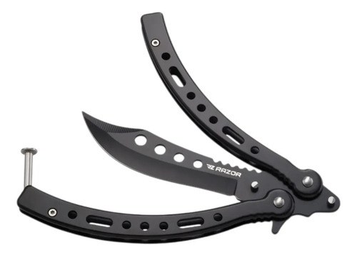Navaja Mariposa Curva Razor Con Funda Y Repuestos Negro - 3