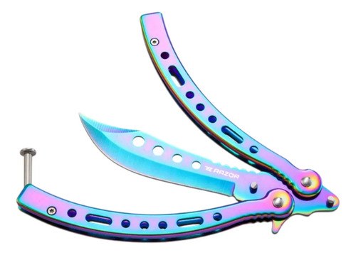 Navaja Mariposa Curva Razor Con Funda Desarmador Repuestos Tornasol - 3