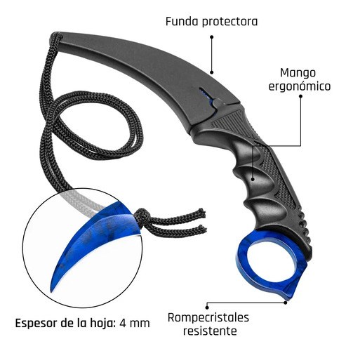 Cuchillo Karambit Razor Acero Inoxidable 440a Filo Liso Defensa Táctico Azul - 4