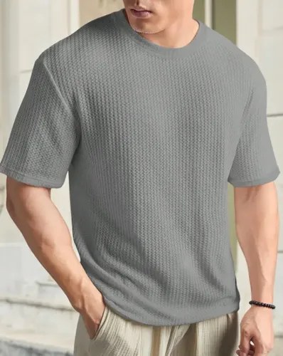 Remera Informal Tejido Gofre Corte Holgado Importada Gris Claro L Gofre - 2