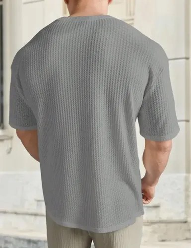 Remera Informal Tejido Gofre Corte Holgado Importada Gris Claro L Gofre - 4