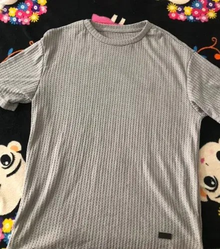 Remera Informal Tejido Gofre Corte Holgado Importada Gris Claro L Gofre - 6