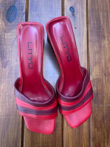 Sandalias Lityo Rojas Con Plantilla Un Poco Despegada Rojo Con Tiras Bordó 37 Ar