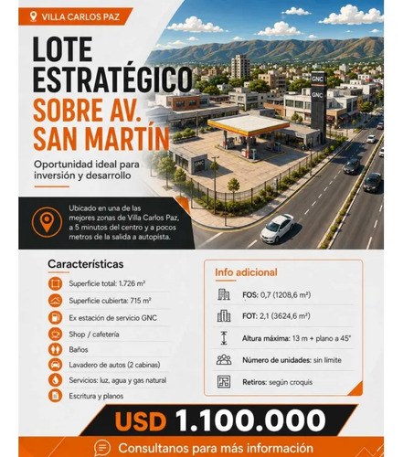 Lote Sobre Av San Martin, Villa Carlos Paz Ex Estacion De Servicios