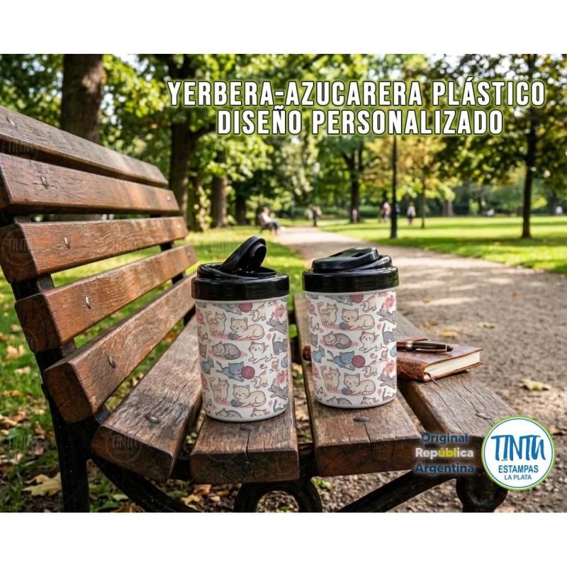 Azucarera-yerbera plástica personalizados estampado con tu imagen