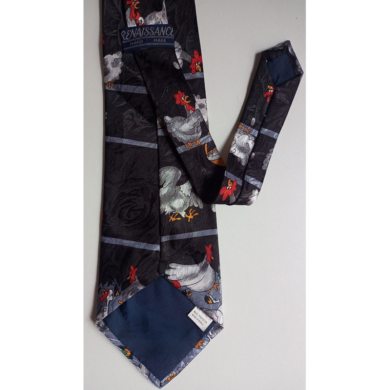Corbata coreana - renaissance - gallinas - hecha a mano - 2