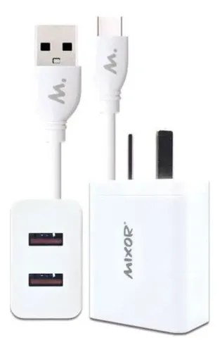 Cargador 6.4a - 2 Usb + Cable Usb A Tipo C- Carga Rápida Blanco