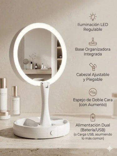 Espejo Con Luz Led De Forma Circular Blanco - 2