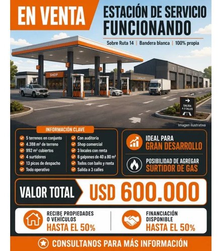 Estación De Servicio En Ruta 14 + Renta Galpones Locales Shop Y Mas