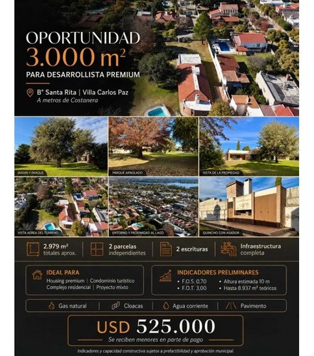 Oportunidad Para Desarrollista 2.979 M² En Santa Rita, Villa Carlos