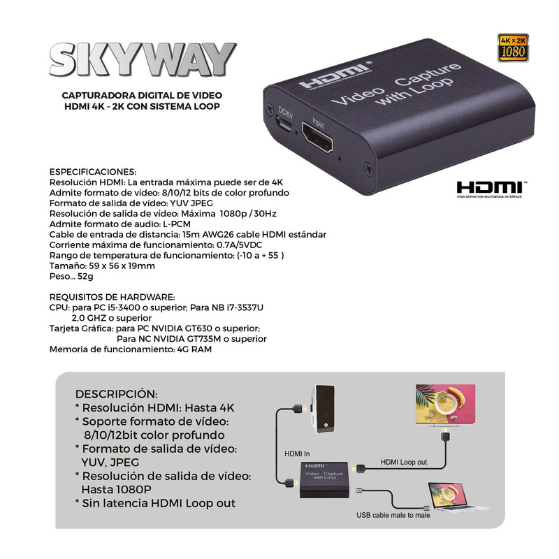 Capturadora De Video Hdmi En Loop Uhd Gran Calidad 4k 30hz - 3/4