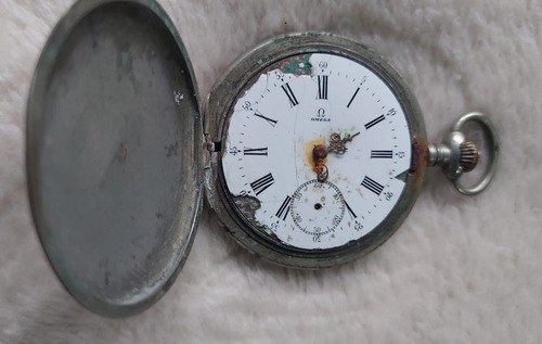 Viejo Reloj Bolsillo Omega No Funciona Consultar Stock Plateado