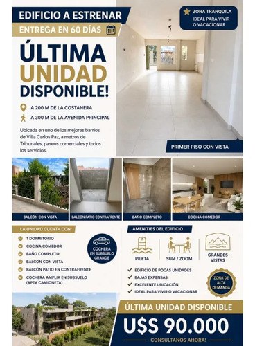 Última Unidad Estrenarentrega 60 Días Villa Carlos Paz A Mts Costan