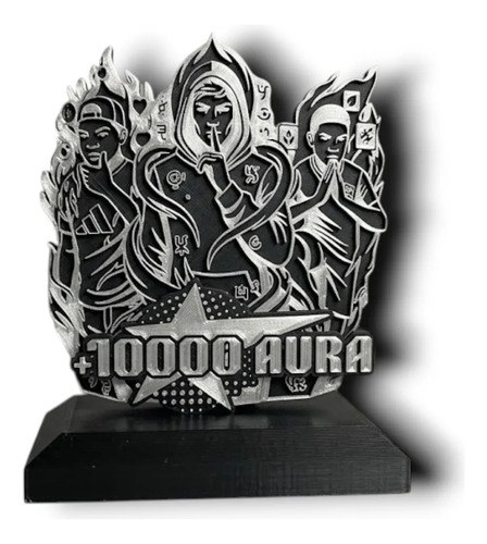 Trofeo Premio Farmear Aura 3d Negro Y Plateado