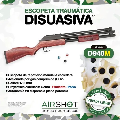 Escopeta Disuasiva Defensa Seguridad Postas De Goma Co2 Marrón 17.5 Mm - 2