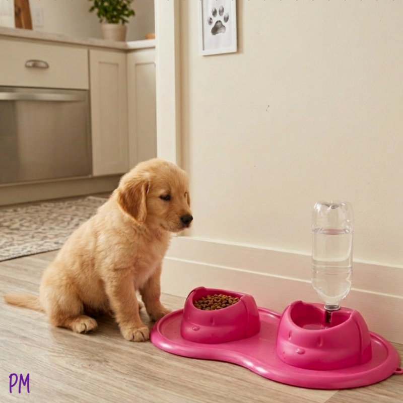 Combo comedero, bebedero y bandeja para perros de tamaño pequeño y cachorros.