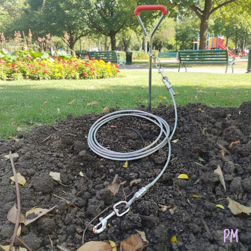 Combo estaca tirabuzón de acero + cable de atar de acero cubierto 5mm x 3 mts - 3