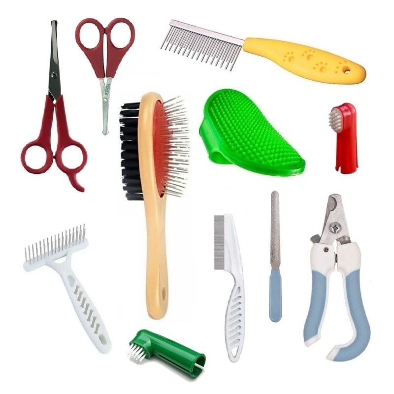 Combo para peluqueria canina y aseo en general: alicate, cepillo neumático, rasqueta, sacapulgas, li