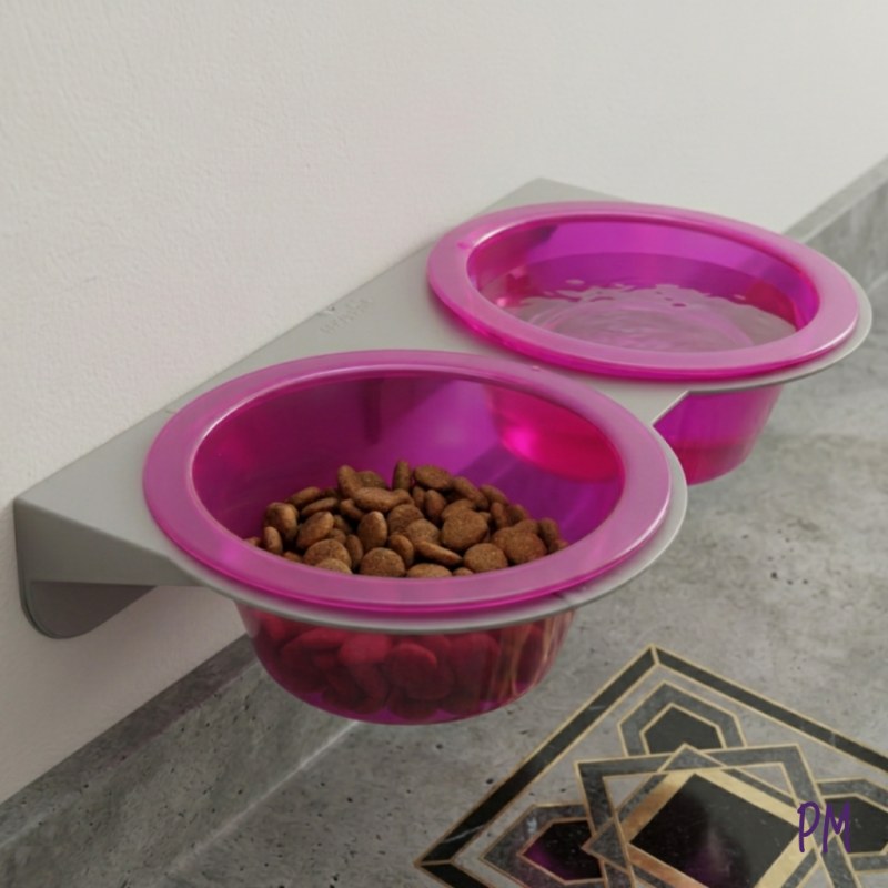 Comedero doble con soporte para amurar a la pared. Perros pequeños y gatos. - 5