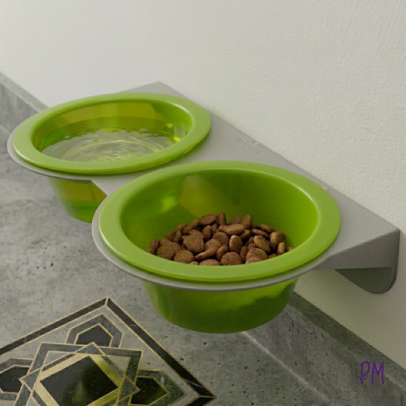 Comedero doble con soporte para amurar a la pared. Perros pequeños y gatos. - 7