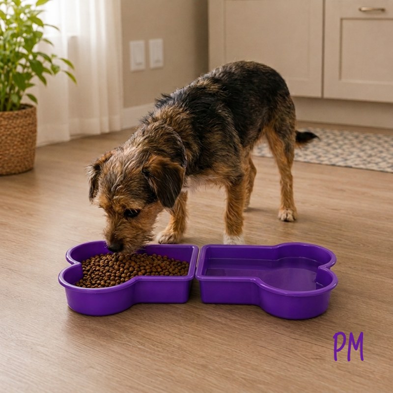 Comedero y bebedero modelo huesito. Para perros de tamaño pequeño y pequeño a mediano.