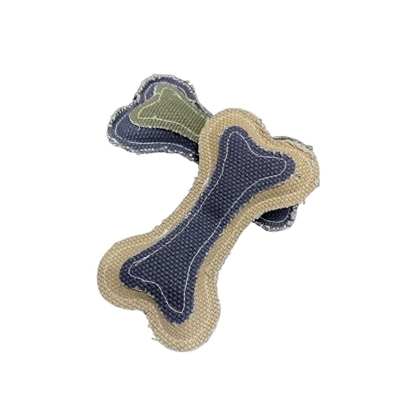 Juguete para perros medianos. Hueso de tela rústica con chifle. - 2