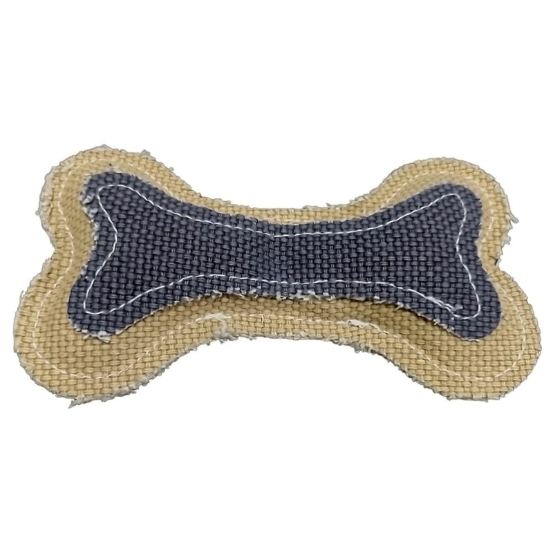 Juguete para perros medianos. Hueso de tela rústica con chifle. - 3