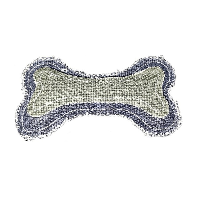 Juguete para perros medianos. Hueso de tela rústica con chifle. - 4