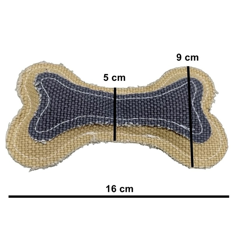 Juguete para perros medianos. Hueso de tela rústica con chifle. - 5