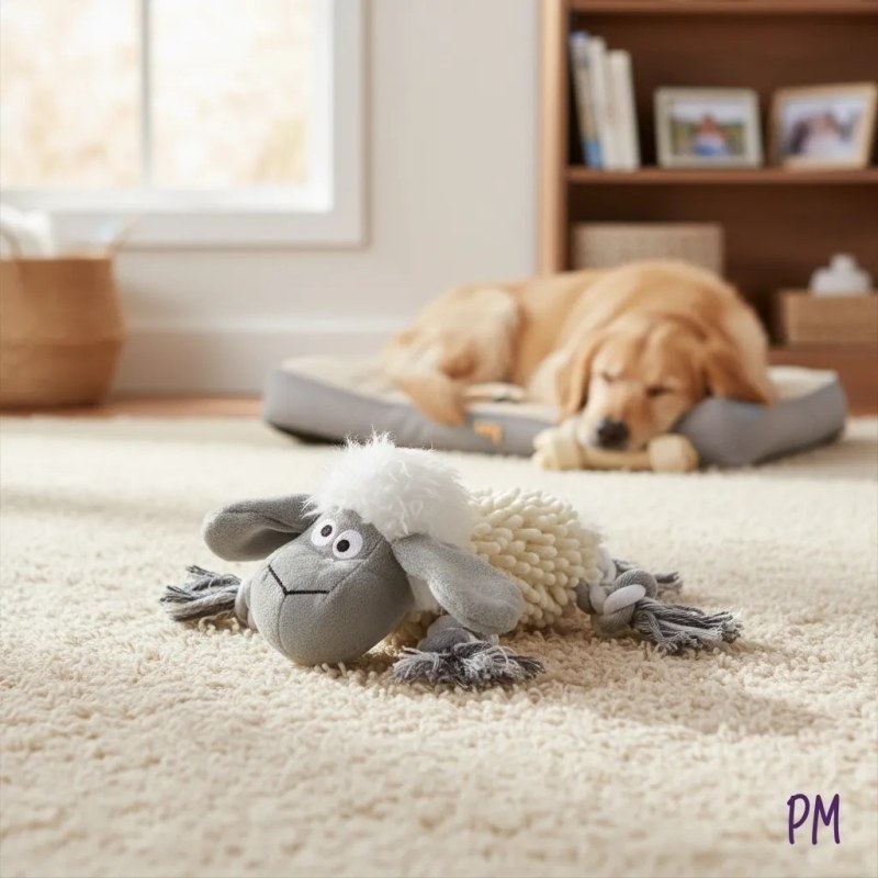 Oveja de plush y soga con chifle para perros medianos y grandes