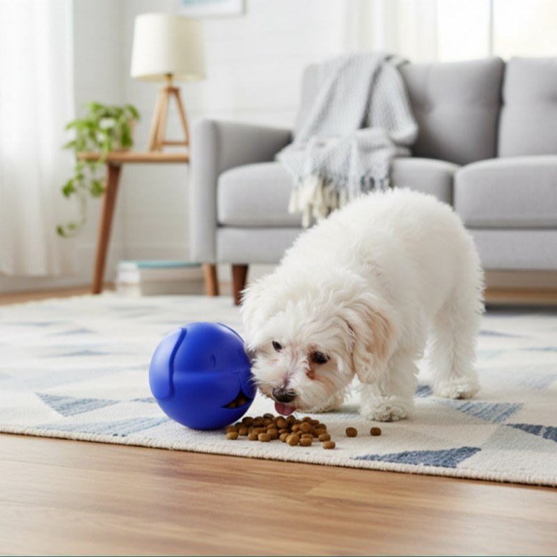 Pelota dispensadora de alimento Sanremo para perros pequeños y cachorros.