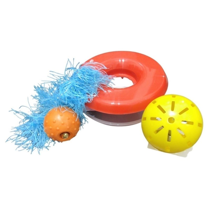 Set de juguetes para gatos: Donacat, pelota saltarina con cola y pelota sonajero.